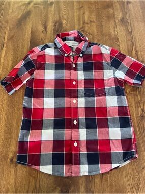 Boys Old Navy Red White And Blue Plaid Button Down Shirt Size Medium 8)
